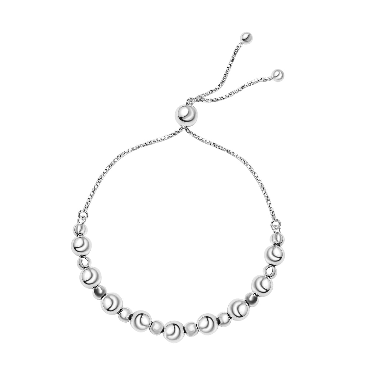 Vegas Close Out - Sterling Silver Ball Adjustable Slider Bracelet (Size - 6.5 To 9.5), Silver Wt. 6.30 Gms 7080579 0