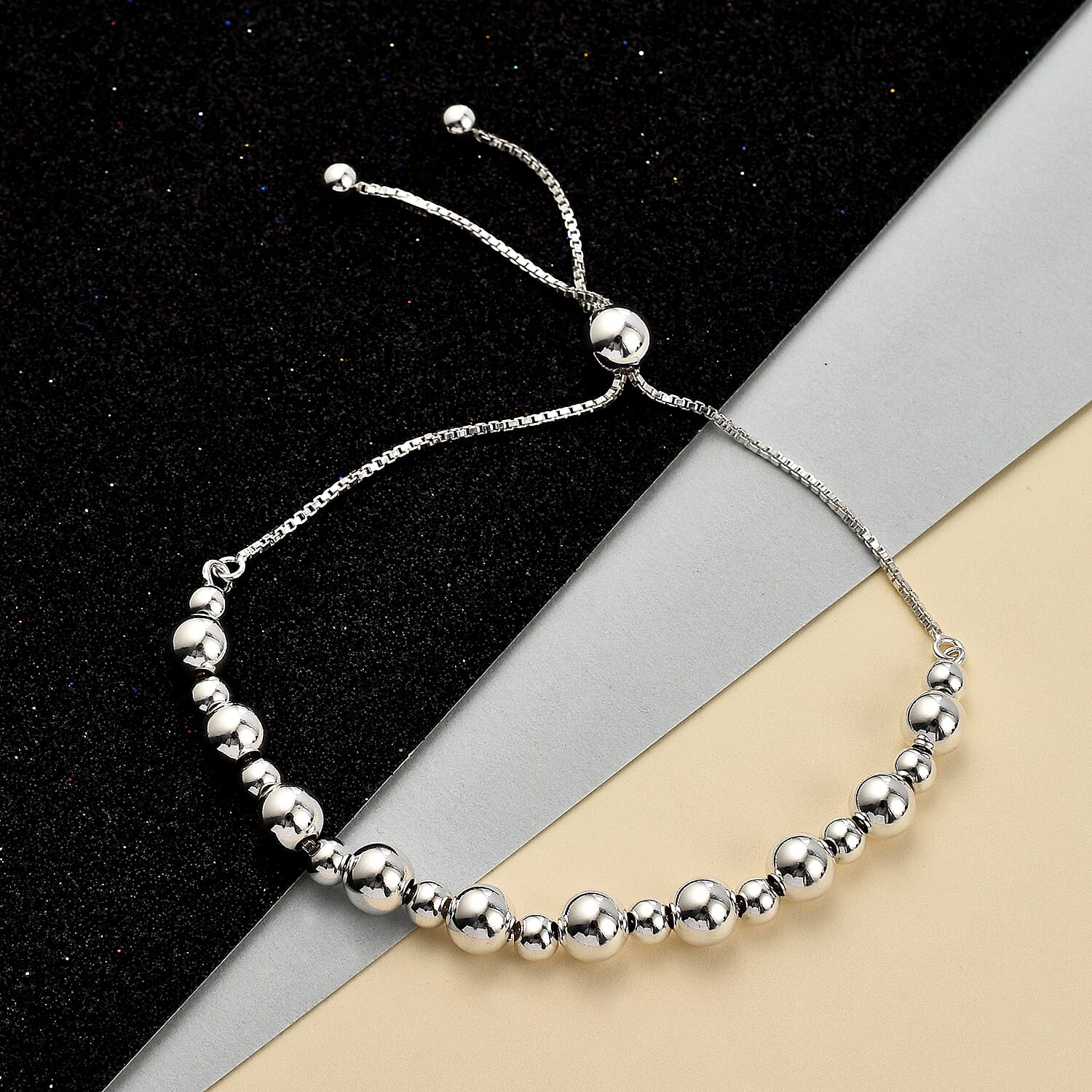 Vegas Close Out - Sterling Silver Ball Adjustable Slider Bracelet (Size - 6.5 To 9.5), Silver Wt. 6.30 Gms 7080579 1
