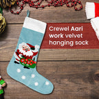 Velvet Christmas Embroidered Hanging-Stocking Sock (Size 48x18 Cm) - Turquoise