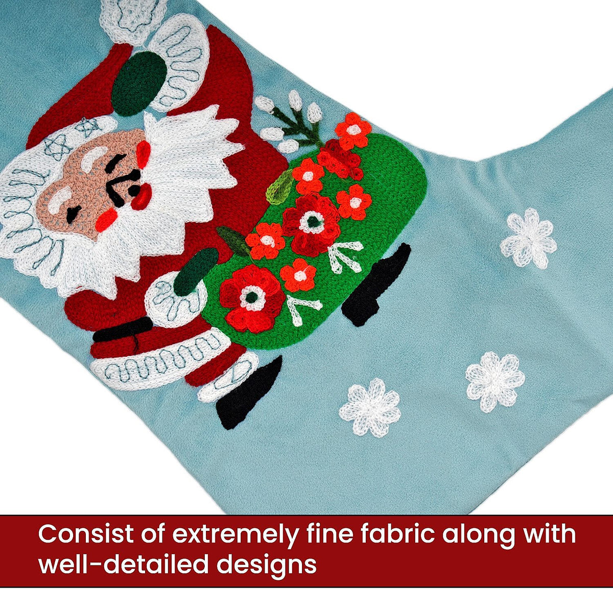 Velvet Christmas Embroidered Hanging-Stocking Sock - Turquoise 7010862 4