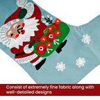 Velvet Christmas Embroidered Hanging-Stocking Sock (Size 48x18 Cm) - Turquoise