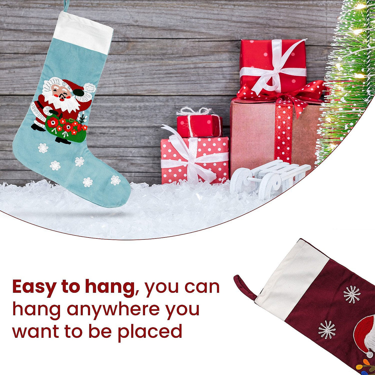 Velvet Christmas Embroidered Hanging-Stocking Sock - Turquoise 7010862 5