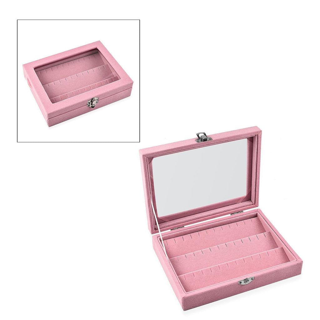 Velvet Earrings Jewellery Box with Transparent Window (Size 20x15x4 cm) - Pink