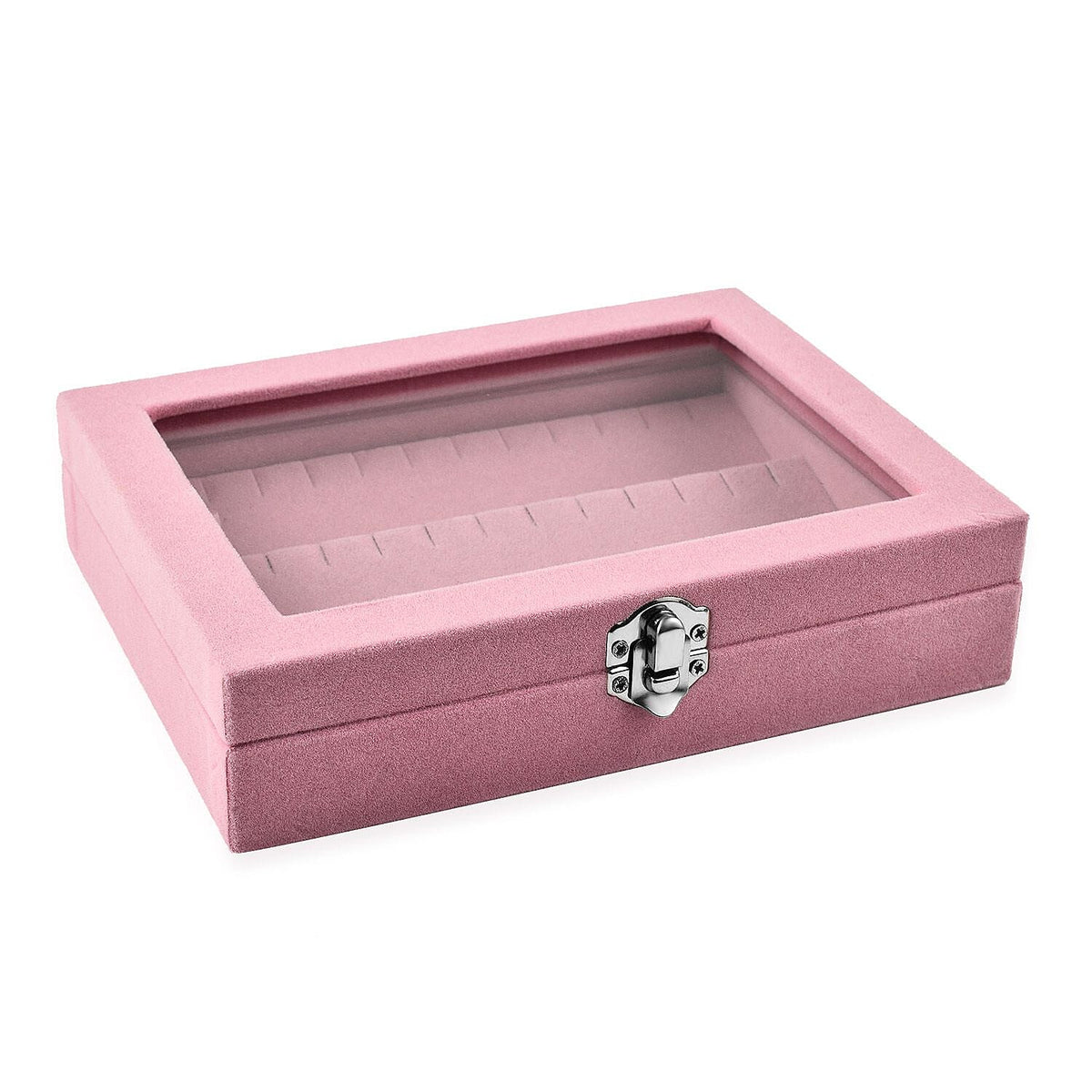 Velvet Earrings Jewellery Box with Transparent Window (Size 20x15x4 cm) - Pink 7388993 1