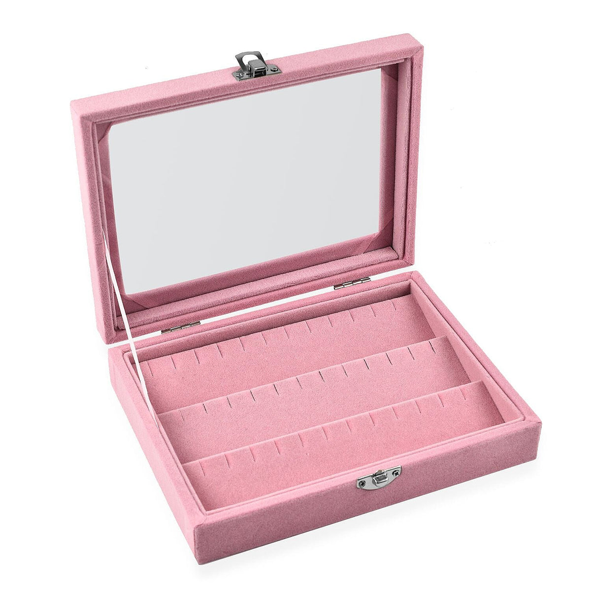 Velvet Earrings Jewellery Box with Transparent Window (Size 20x15x4 cm) - Pink 7388993 2