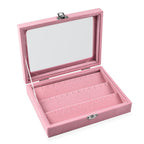 Velvet Earrings Jewellery Box with Transparent Window (Size 20x15x4 cm) - Pink