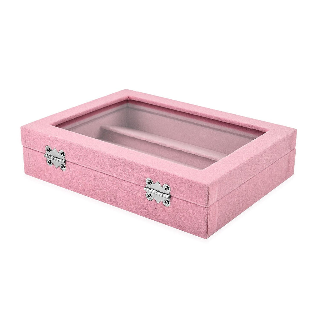 Velvet Earrings Jewellery Box with Transparent Window (Size 20x15x4 cm) - Pink