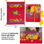 Velvet Embroidered Throw Blanket with Tassels (Size 125x150 Cm) - Red & Multi