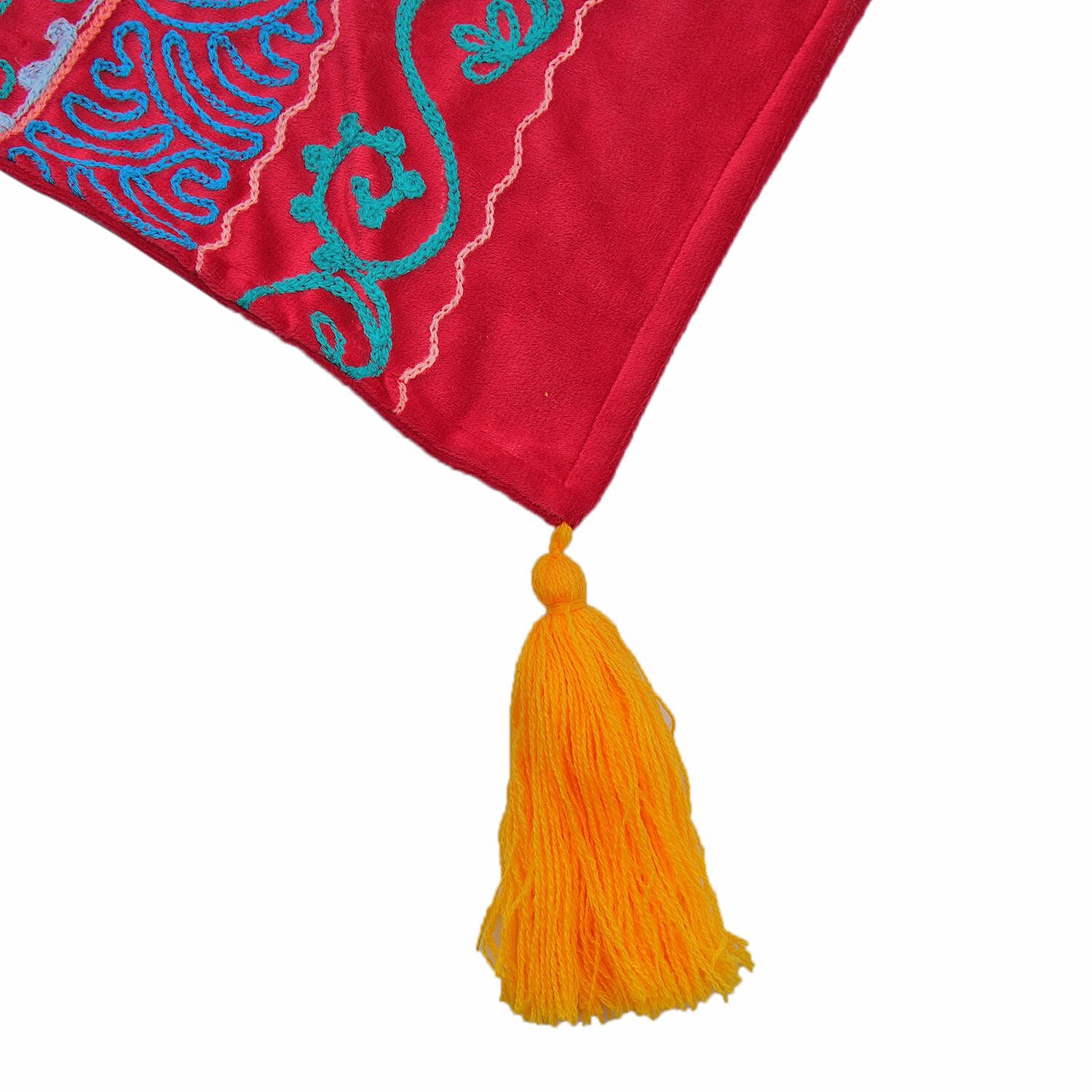 Velvet Embroidered Throw Blanket with Tassels (Size 125x150 Cm) - Red &amp; Multi 8961636 7
