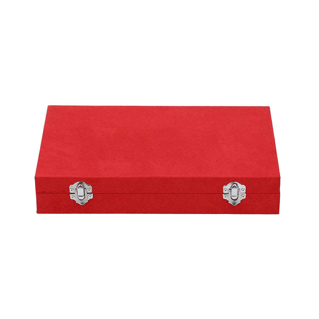 Portable Velvet Jewellery Box with Lock and Anti Tarnish Lining (Size:29x18x5 Cm) - Red