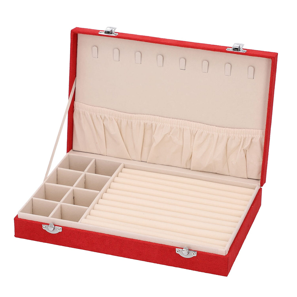 Velvet Jewellery Box with Lock and Anti Tarnish Lining , Jewellery Storage Organiser for Necklace, Earrings, Bracelets, Rings, and Accessories for Women's and Girls - Red 6259976 4