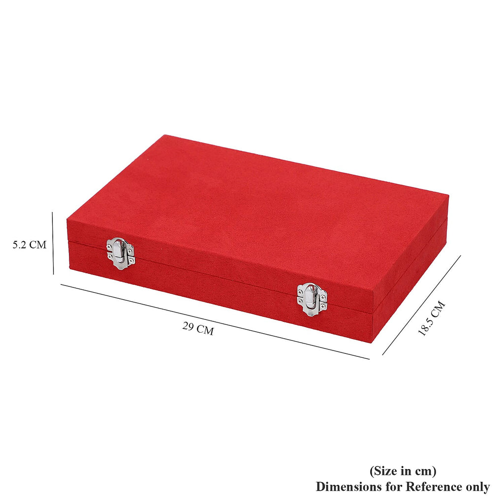 Portable Velvet Jewellery Box with Lock and Anti Tarnish Lining (Size:29x18x5 Cm) - Red