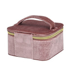 Velvet Jewellery Organiser with 4 Zipper Pockets (Size 12x12x7 cm) - Pink