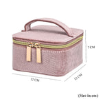 Velvet Jewellery Organiser with 4 Zipper Pockets (Size 12x12x7 cm) - Pink