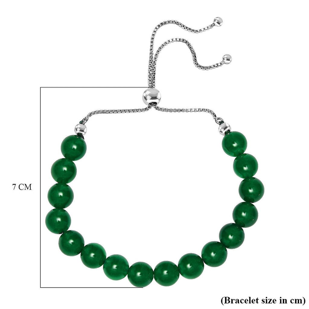 Verde Onyx Adjustable Bracelet (Size - 10.5) in Rhodium Overlay Sterling Silver 61.25 Ct