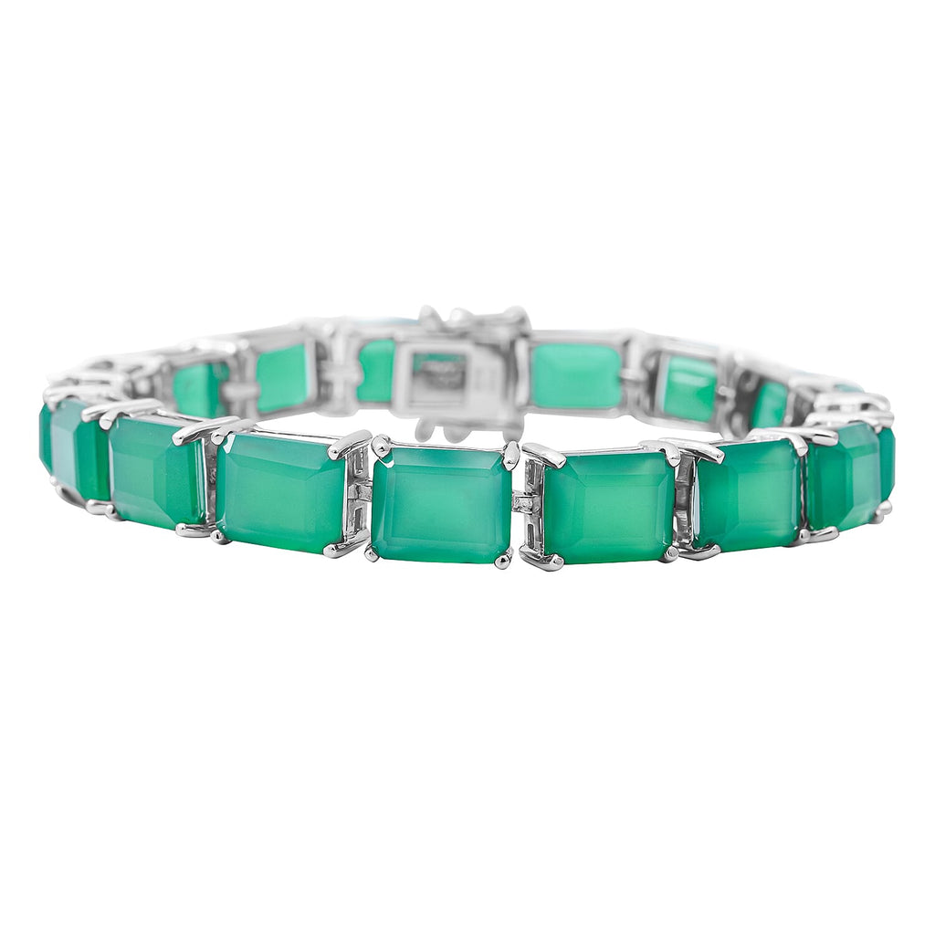 Verde Onyx  Bracelet (Size - 8) in Rhodium Overlay Sterling Silver 50.40 Ct, Silver Wt. 13 Gms.