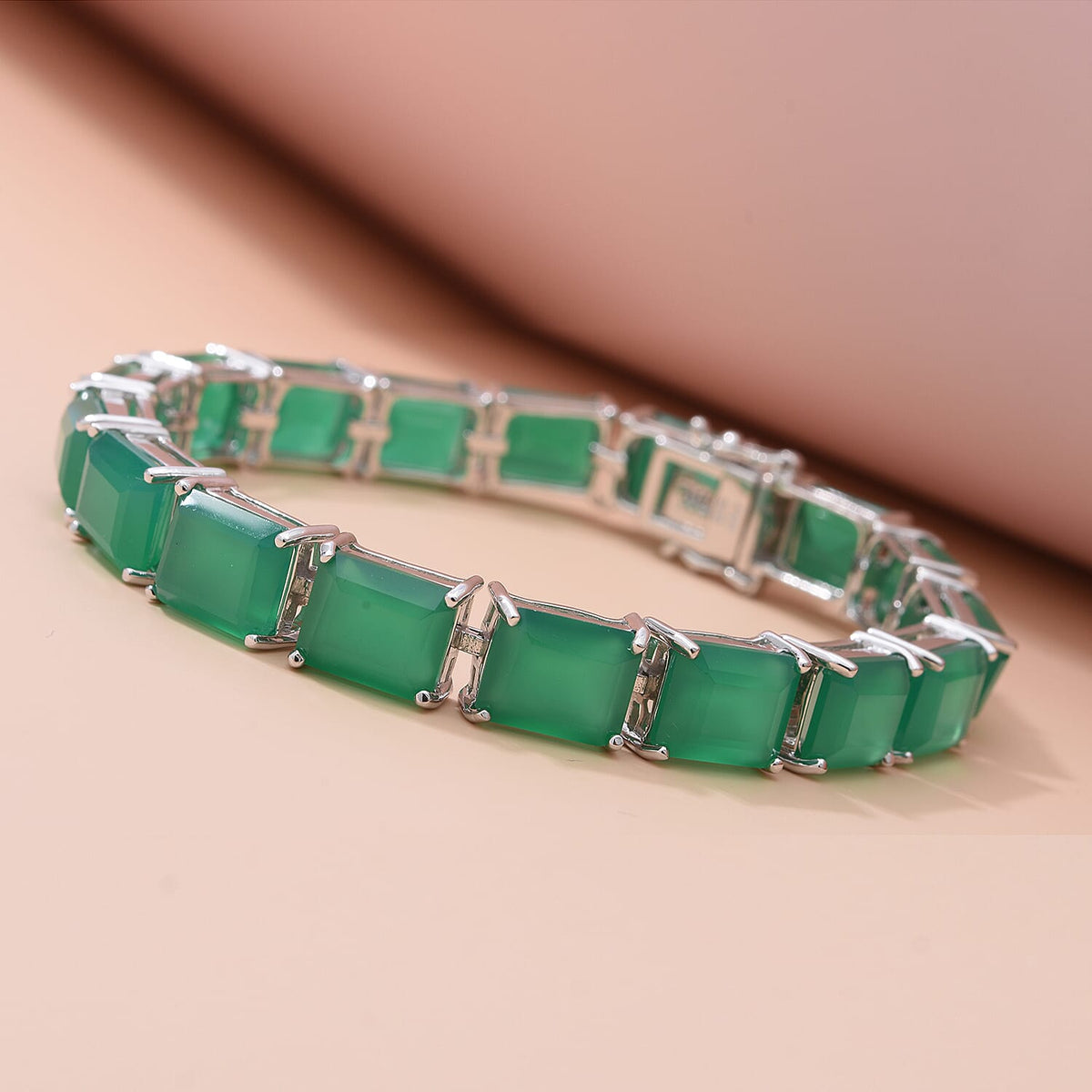 Verde Onyx  Bracelet (Size - 8) in Rhodium Overlay Sterling Silver 50.40 Ct, Silver Wt. 13 Gms. 8961107 5