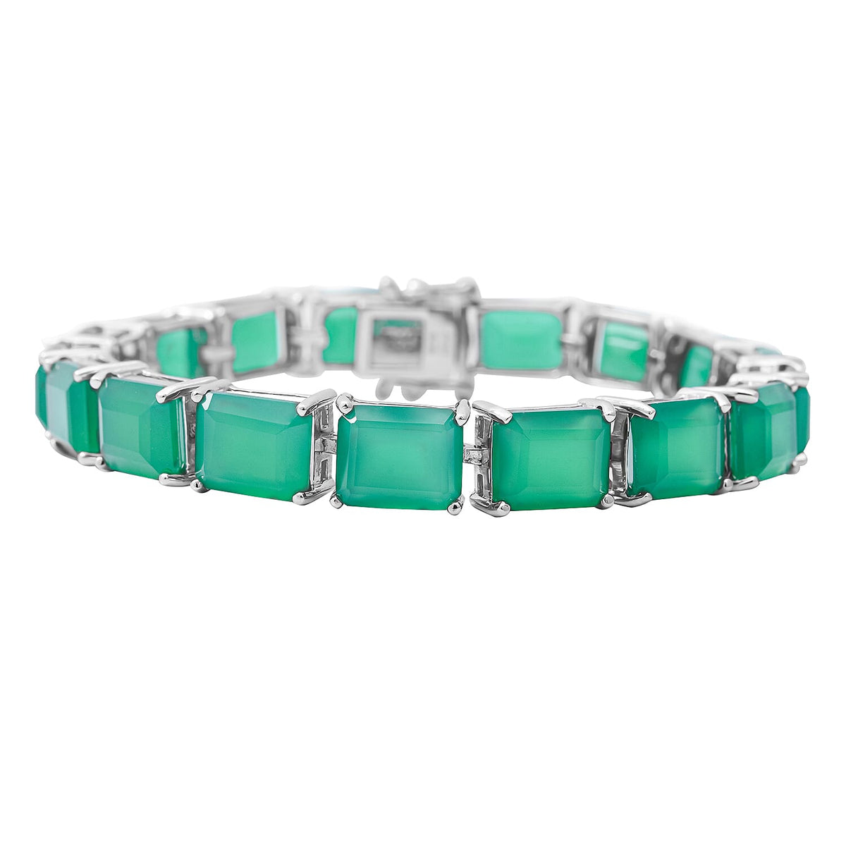 Verde Onyx  Bracelet (Size - 8) in Rhodium Overlay Sterling Silver 50.40 Ct, Silver Wt. 13 Gms. 8961107 0