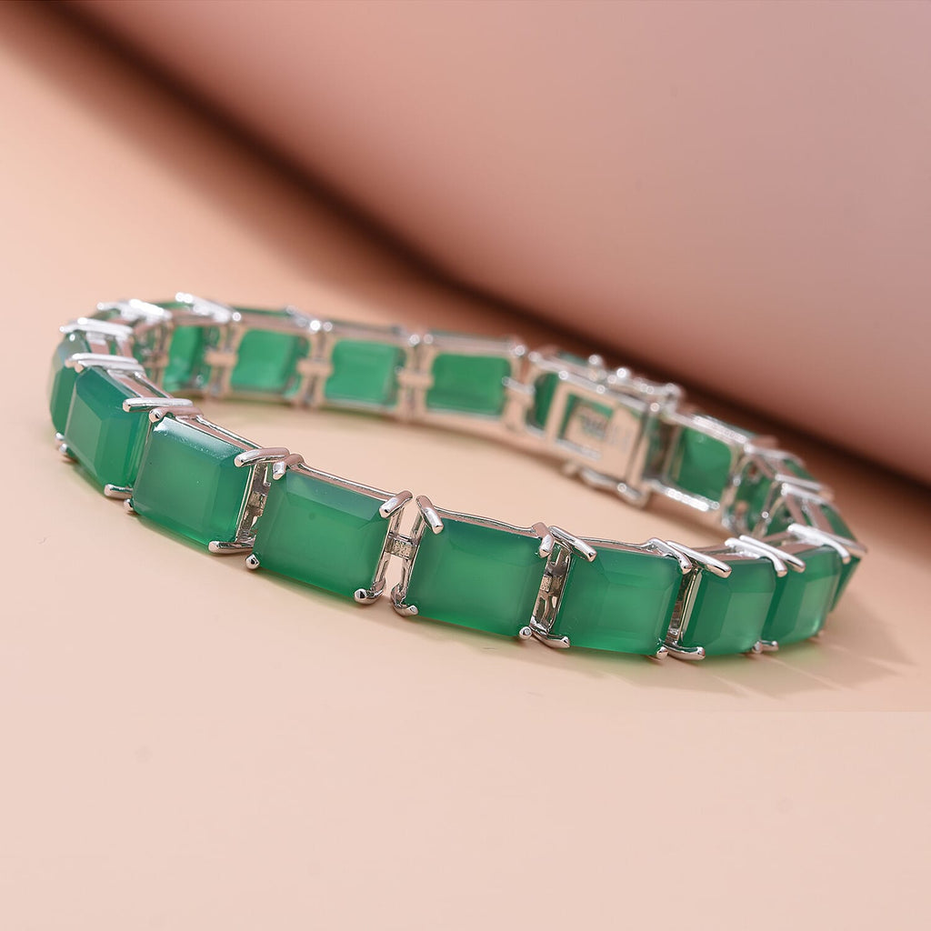 Verde Onyx  Bracelet (Size - 8) in Rhodium Overlay Sterling Silver 50.40 Ct, Silver Wt. 13 Gms.