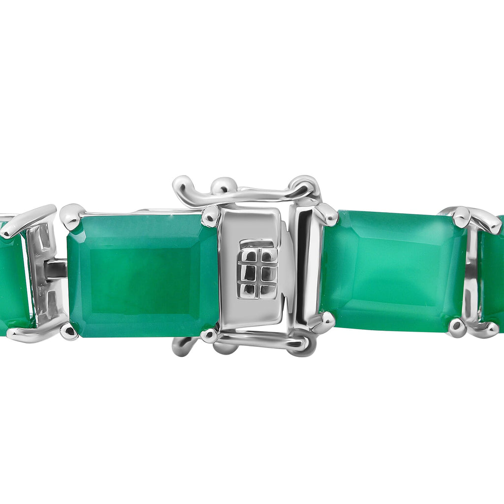 Verde Onyx  Bracelet (Size - 8) in Rhodium Overlay Sterling Silver 50.40 Ct, Silver Wt. 13 Gms.