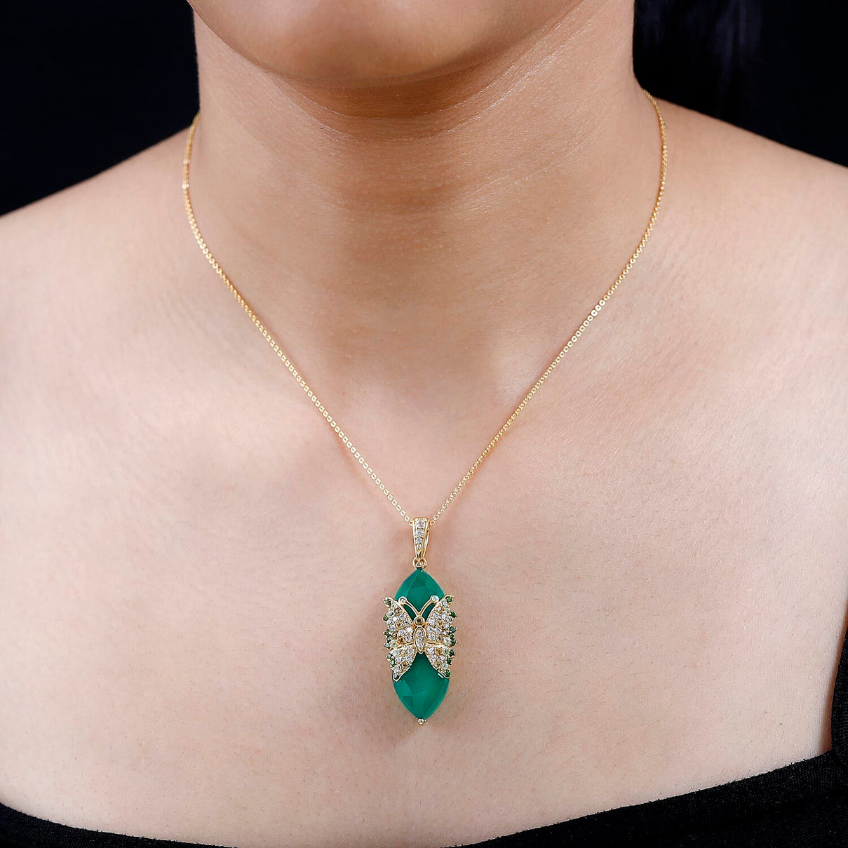 GP Italian Garden Collection Verde Onyx, Natural Chrome Diopside, White Zircon, Citrine, Peridot, Blue Sapphire Pendant with Chain (Size 20) in 18K Vermeil Yellow Gold Sterling Silver 2.41 ct Silver Wt. 8.51 Gms 21.250 Ct. 4240653 1