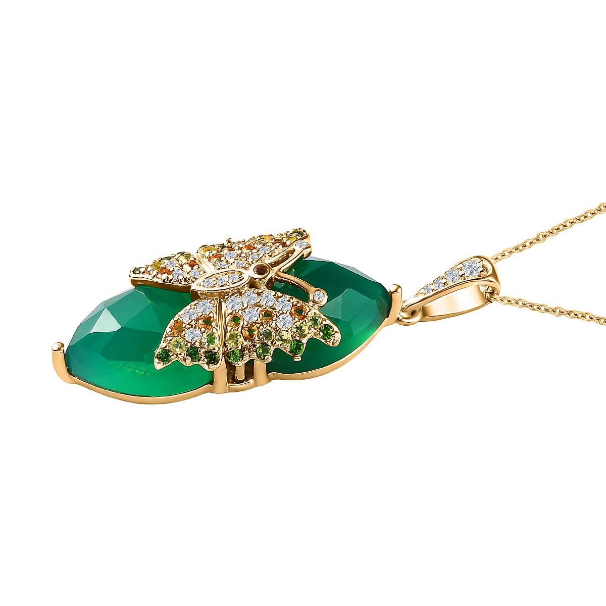 GP Italian Garden Collection Verde Onyx, Natural Chrome Diopside, White Zircon, Citrine, Peridot, Blue Sapphire Pendant with Chain (Size 20) in 18K Vermeil Yellow Gold Sterling Silver 2.41 ct Silver Wt. 8.51 Gms 21.250 Ct. 4240653 3