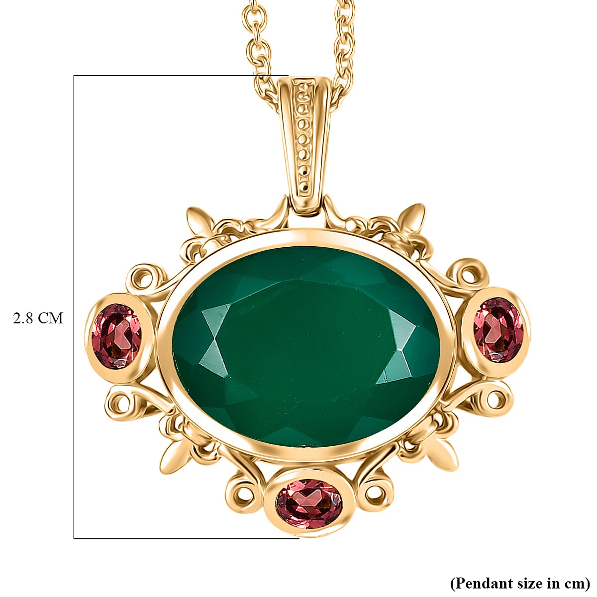 Verde Onyx &amp; Orissa Rose Garnet Pendant with Chain (Size 20) in Yellow Gold Plating 8.40 Ct. 4402735 6