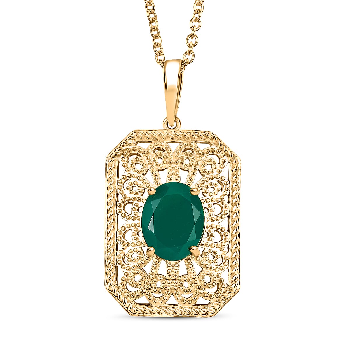 Verde Onyx Pendant with Chain (Size 20) in Yellow Gold Plating 2.38 Ct. 4402734 0