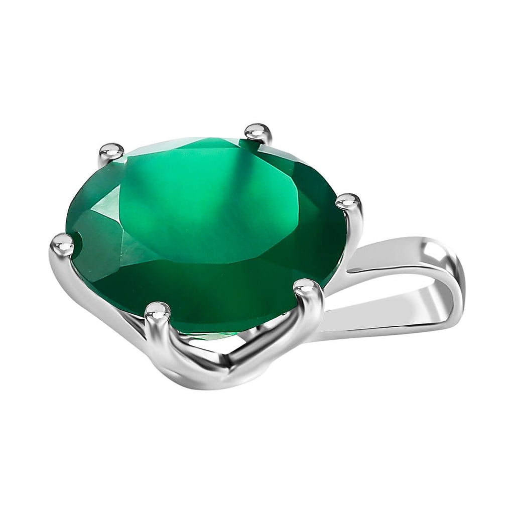 Verde Onyx Solitaire Pendant in Sterling Silver 5.40 Ct.