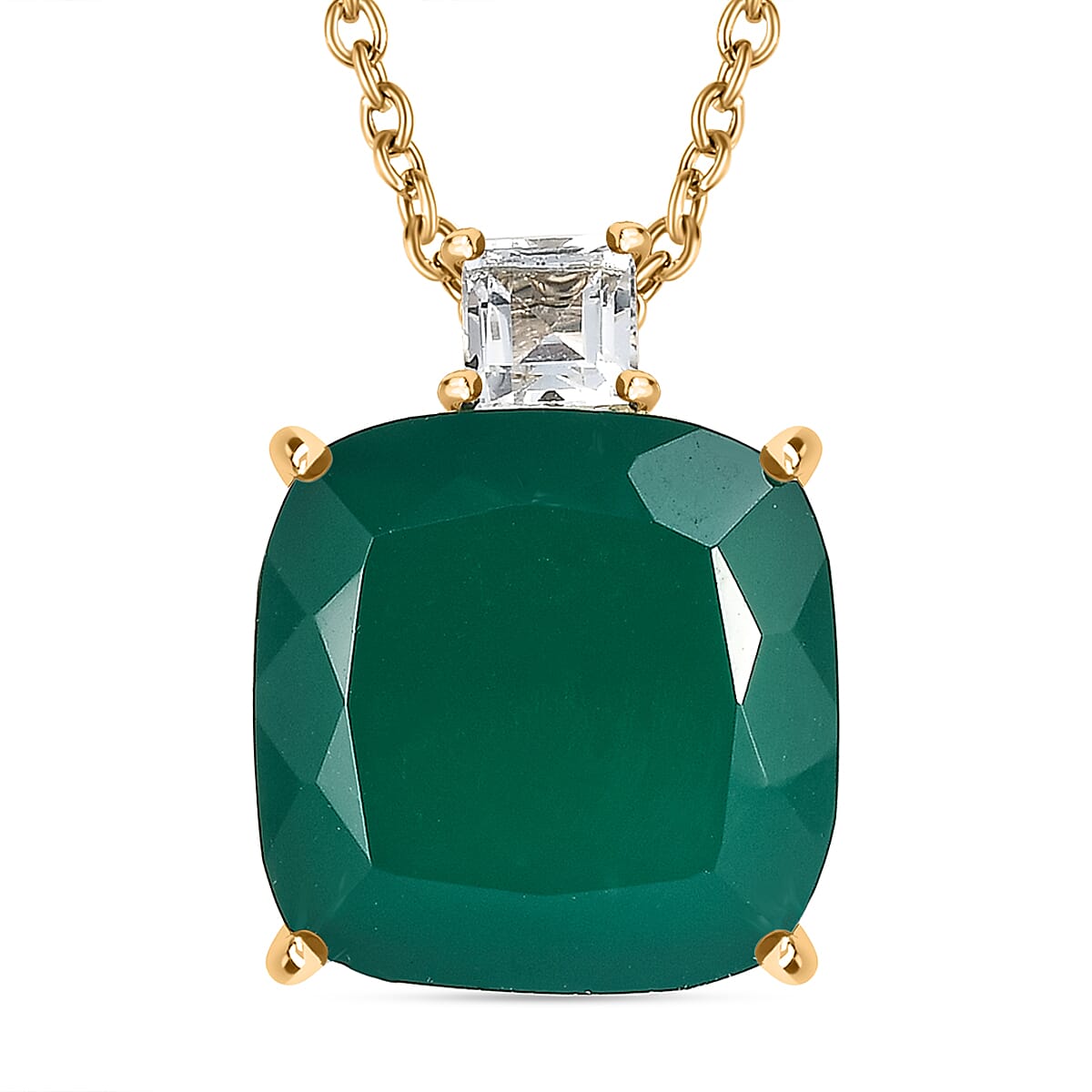 Verde Onyx &amp; White Topaz Pendant with Chain (Size 20) in 14K Yellow Gold Plating Sterling Silver 13.04 Ct. 4406492 0