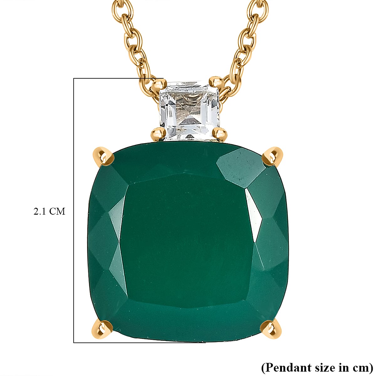 Verde Onyx &amp; White Topaz Pendant with Chain (Size 20) in 14K Yellow Gold Plating Sterling Silver 13.04 Ct. 4406492 7