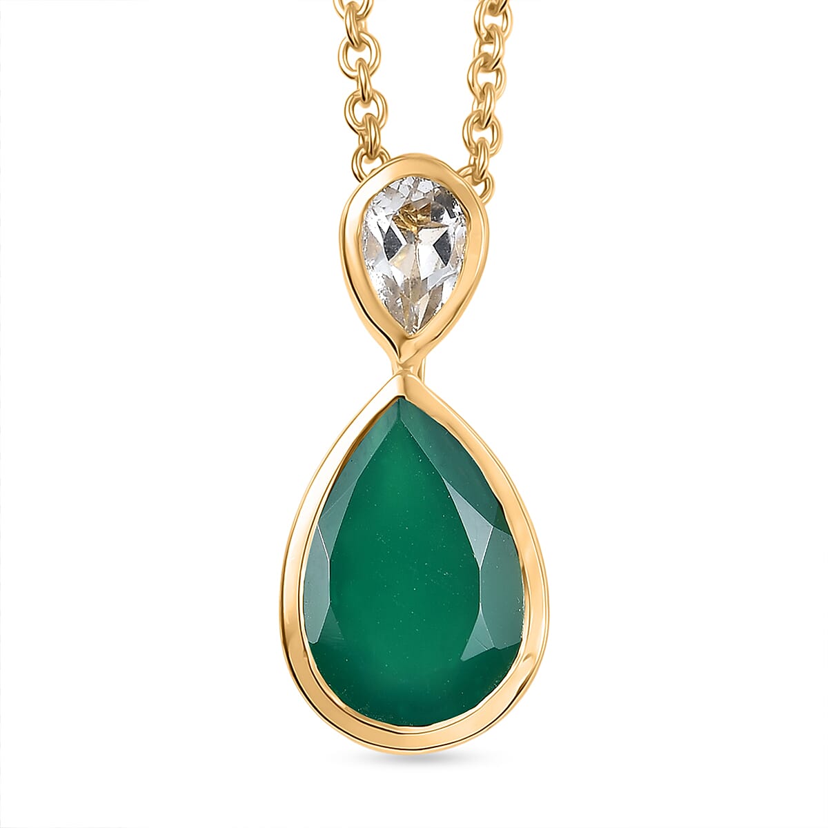 Verde Onyx and White Topaz Pendant with Chain (Size 20) in Yellow Gold Plated Sterling Silver 3.44 Ct. 4410724 0