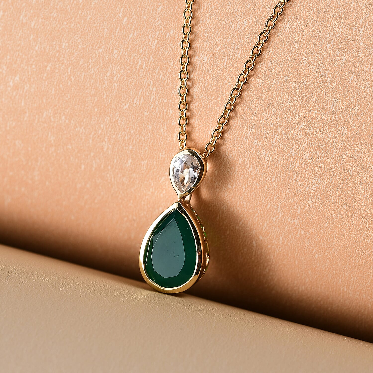Verde Onyx and White Topaz Pendant with Chain (Size 20) in Yellow Gold Plated Sterling Silver 3.44 Ct. 4410724 3