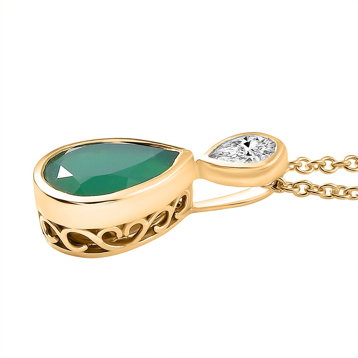 Verde Onyx and White Topaz Pendant with Chain (Size 20) in Yellow Gold Plated Sterling Silver 3.44 Ct. 4410724 4