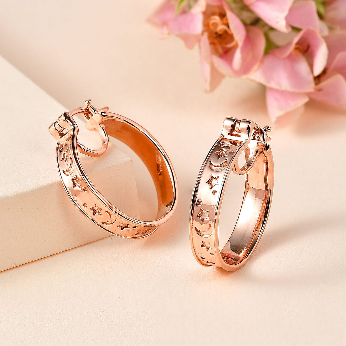 18K Vermeil RG Plated Sterling Silver Hoop Earrings, Silver Wt. 6 Gms 7714297 1