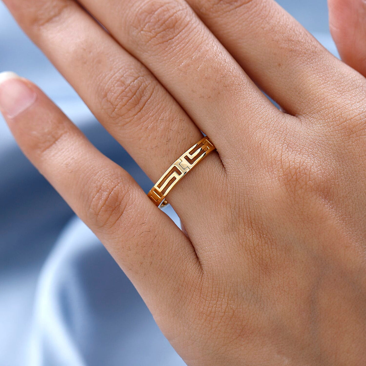 Greek Key Wedding Band Ring 18K Vermeil Yellow Gold Plated Sterling Silver 7567869 3