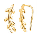 18K Yellow Gold Vermeil Plated Sterling Silver Climber Leaf Earrings