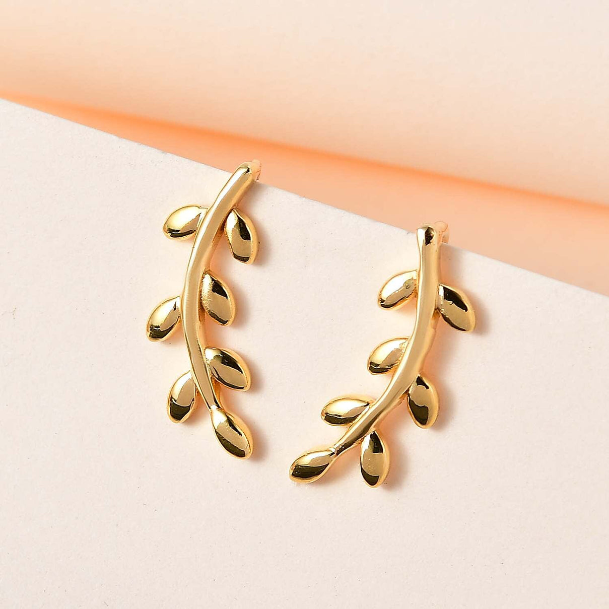 18K Yellow Gold Vermeil Plated Sterling Silver Climber Leaf Earrings 7511007 1