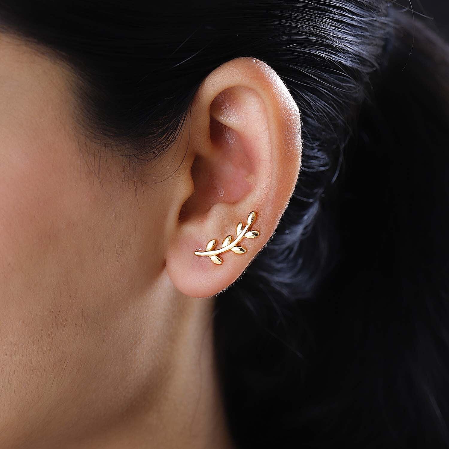 18K Yellow Gold Vermeil Plated Sterling Silver Climber Leaf Earrings 7511007 2