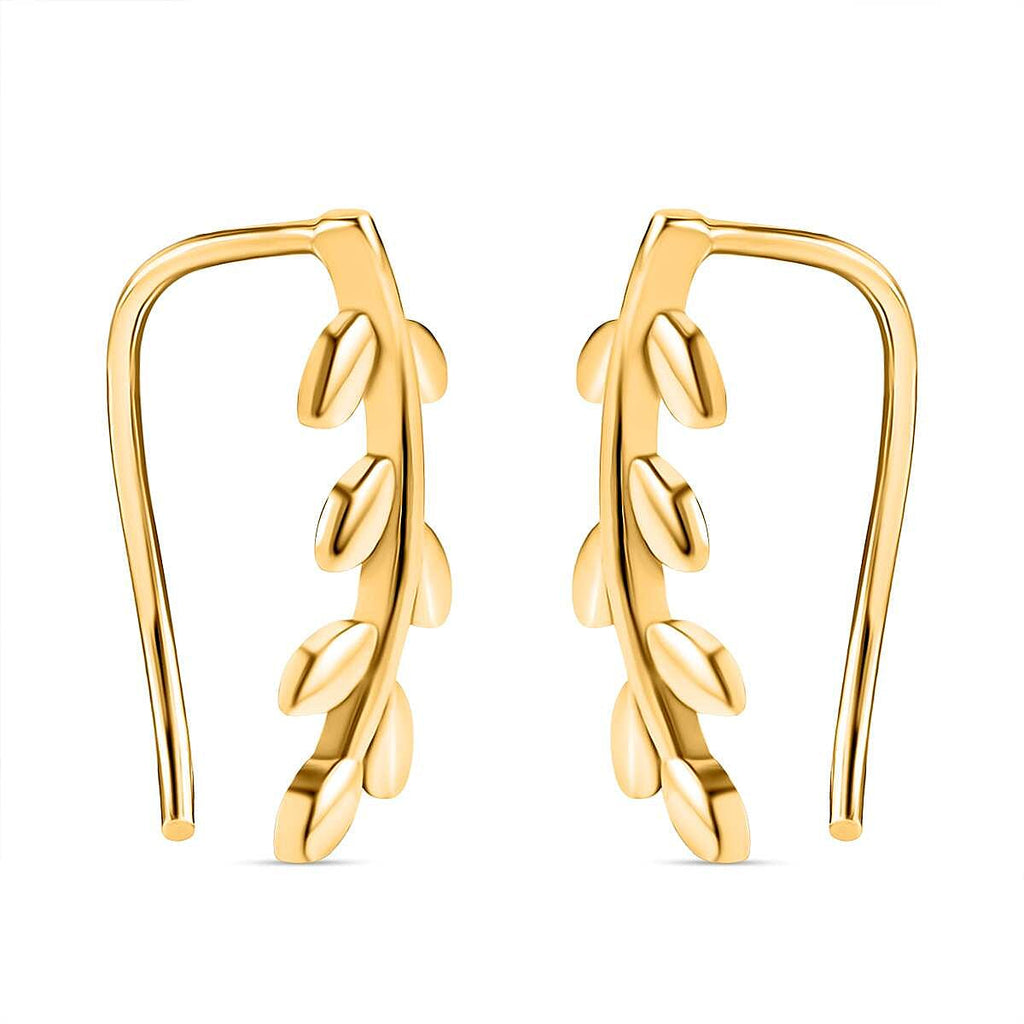 18K Yellow Gold Vermeil Plated Sterling Silver Climber Leaf Earrings