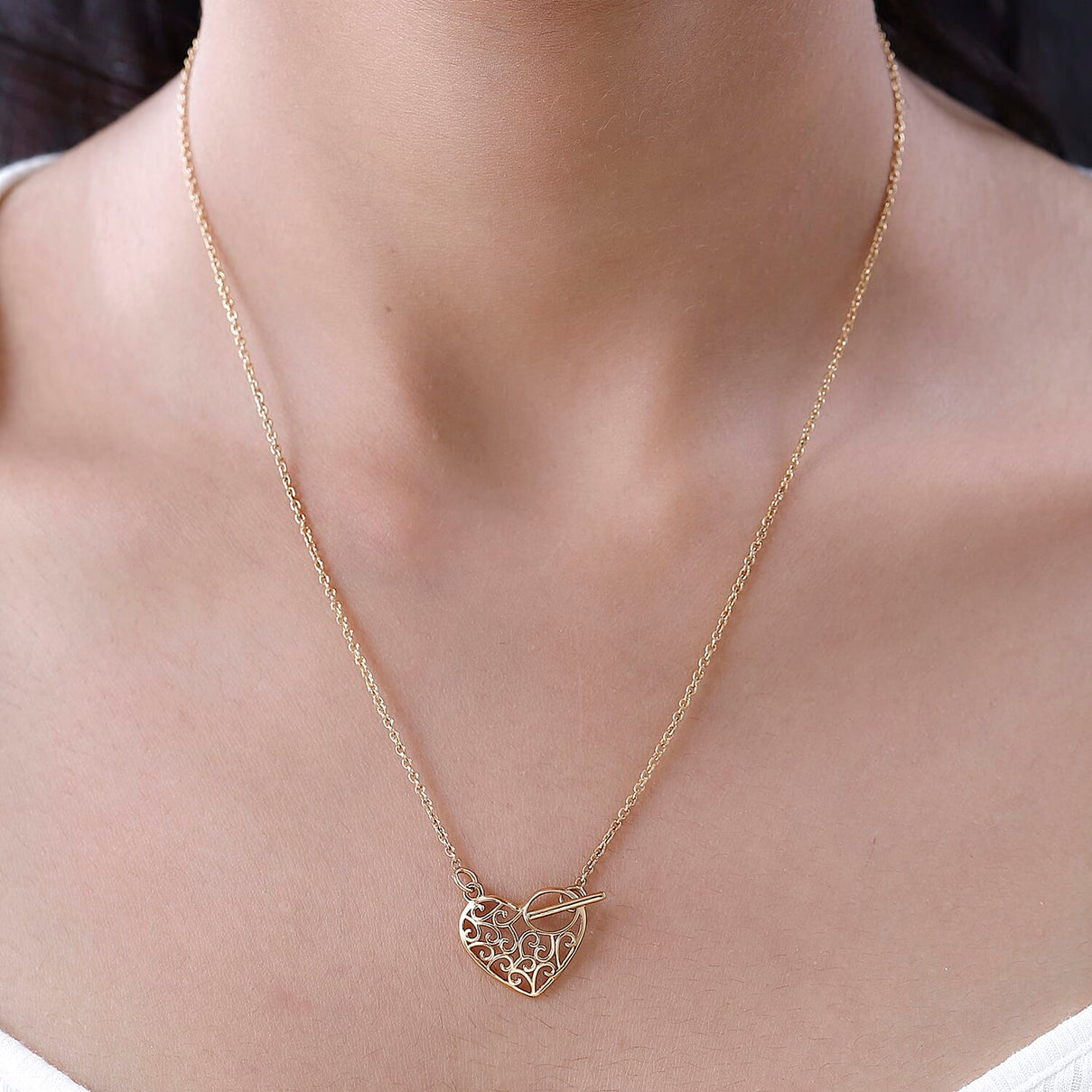 Waterproof Heart Necklace with Toggle Clasp in 18K Vermeil Yellow Gold Plating Sterling Silver (Size - 20),Wt. 8 Gms 7618225 1