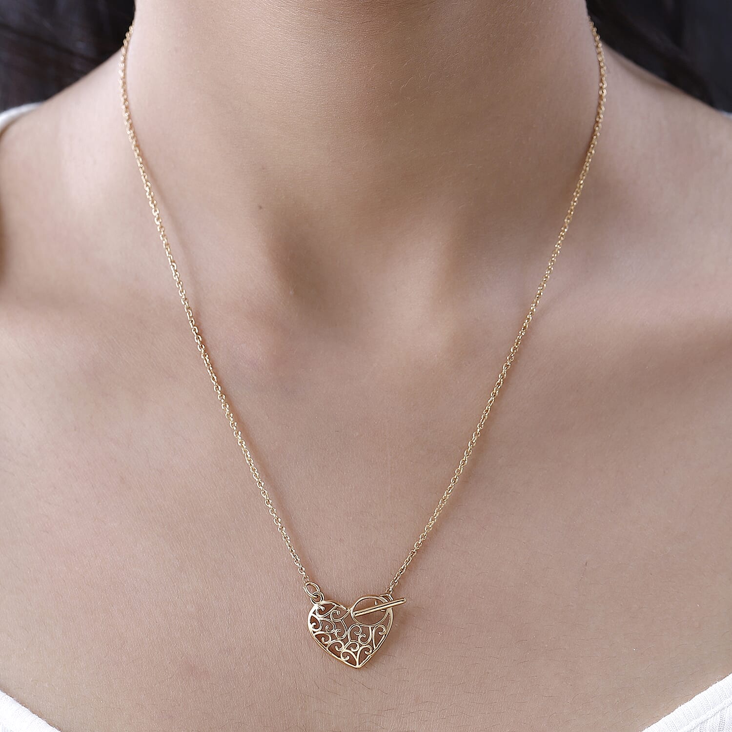 Waterproof Heart Necklace with Toggle Clasp in 18K Vermeil Yellow Gold Plating Sterling Silver (Size - 20),Wt. 8 Gms 7618225 1