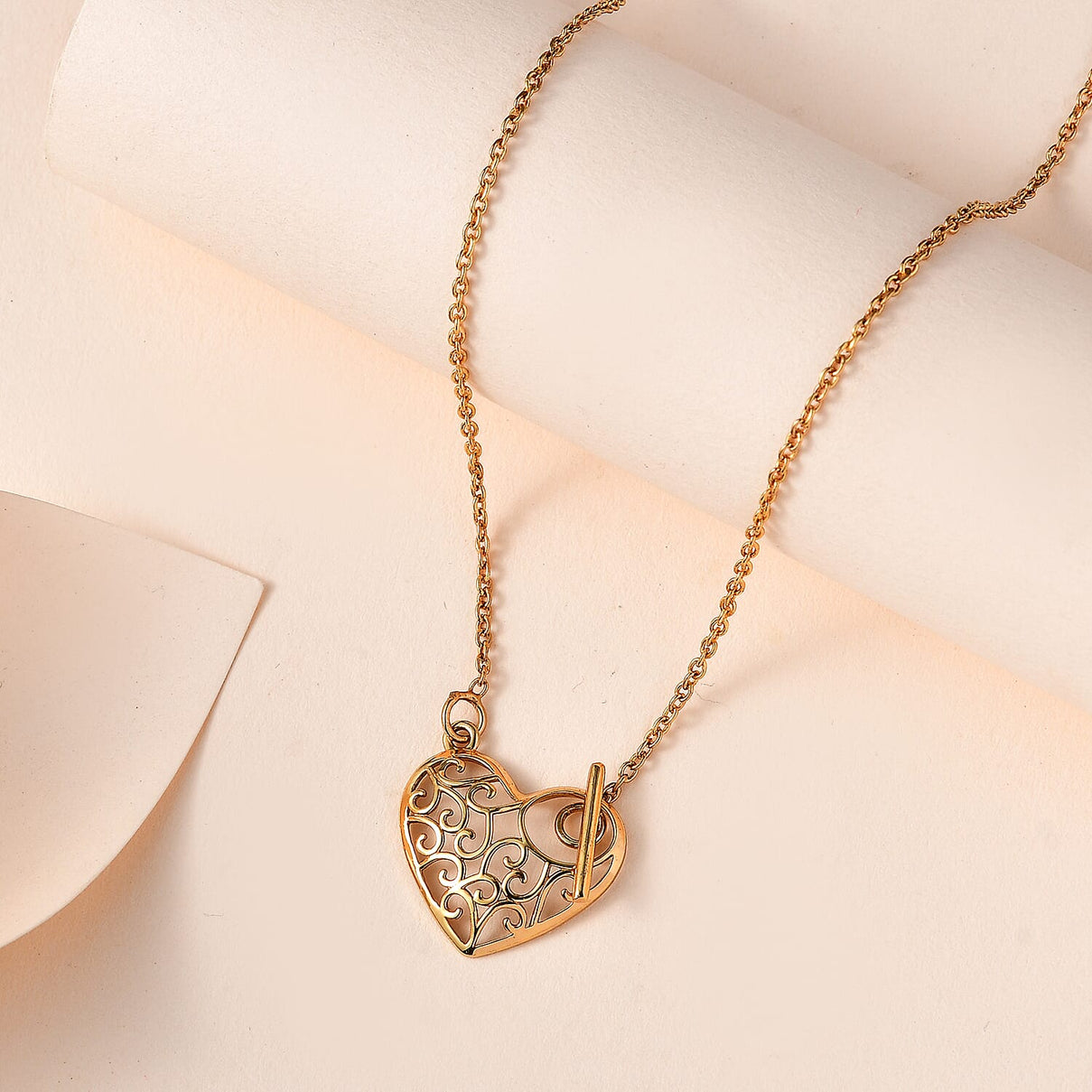 Waterproof Heart Necklace with Toggle Clasp in 18K Vermeil Yellow Gold Plating Sterling Silver (Size - 20),Wt. 8 Gms 7618225 2