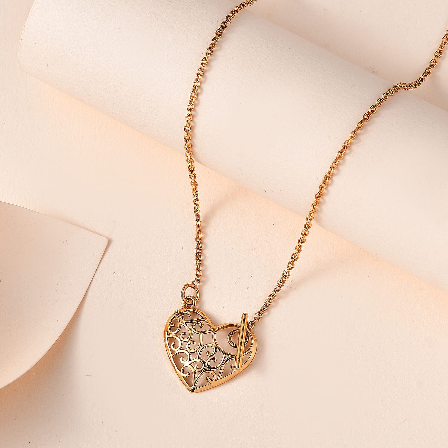Waterproof Heart Necklace with Toggle Clasp in 18K Vermeil Yellow Gold Plating Sterling Silver (Size - 20),Wt. 8 Gms 7618225 2