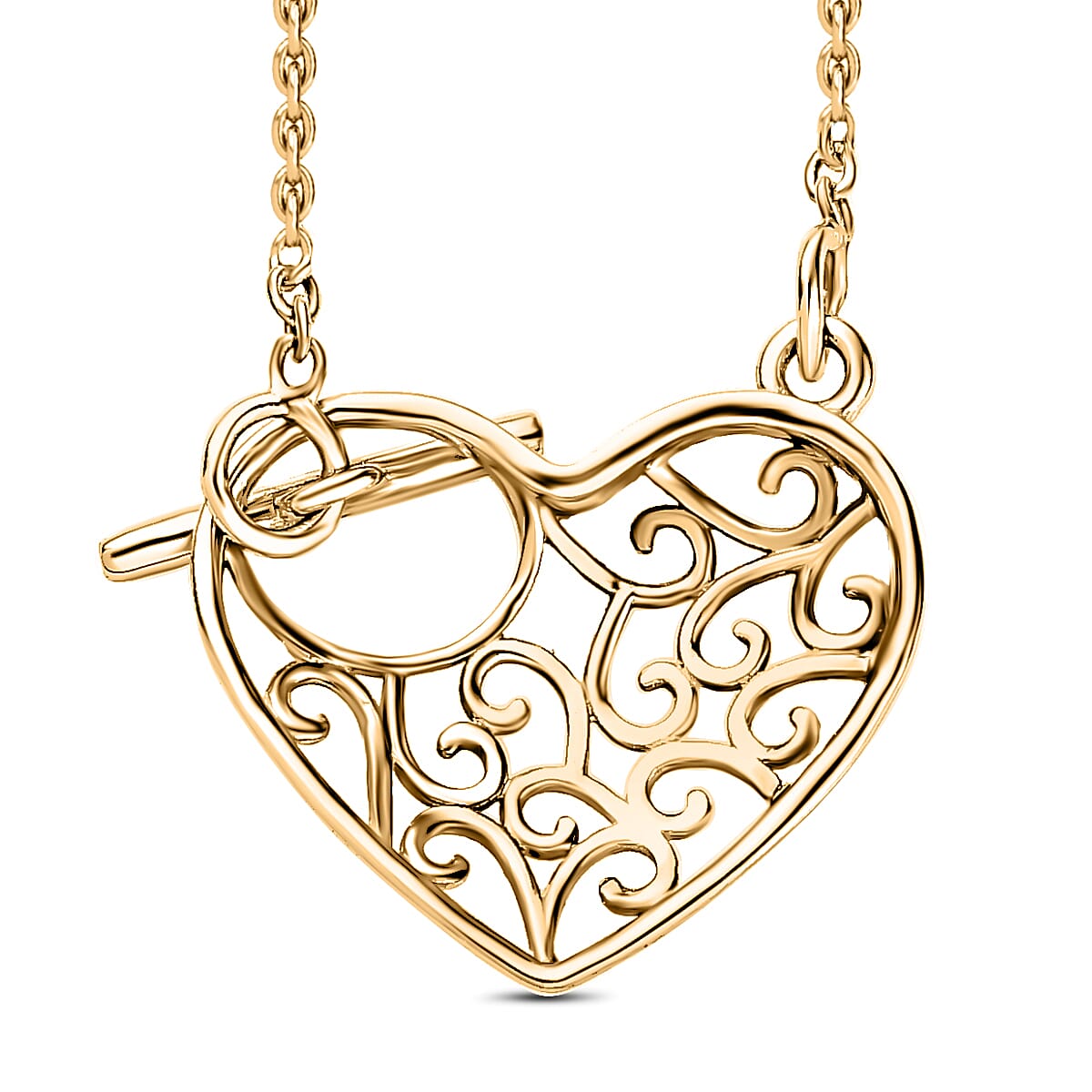 Waterproof Heart Necklace with Toggle Clasp in 18K Vermeil Yellow Gold Plating Sterling Silver (Size - 20),Wt. 8 Gms 7618225 4