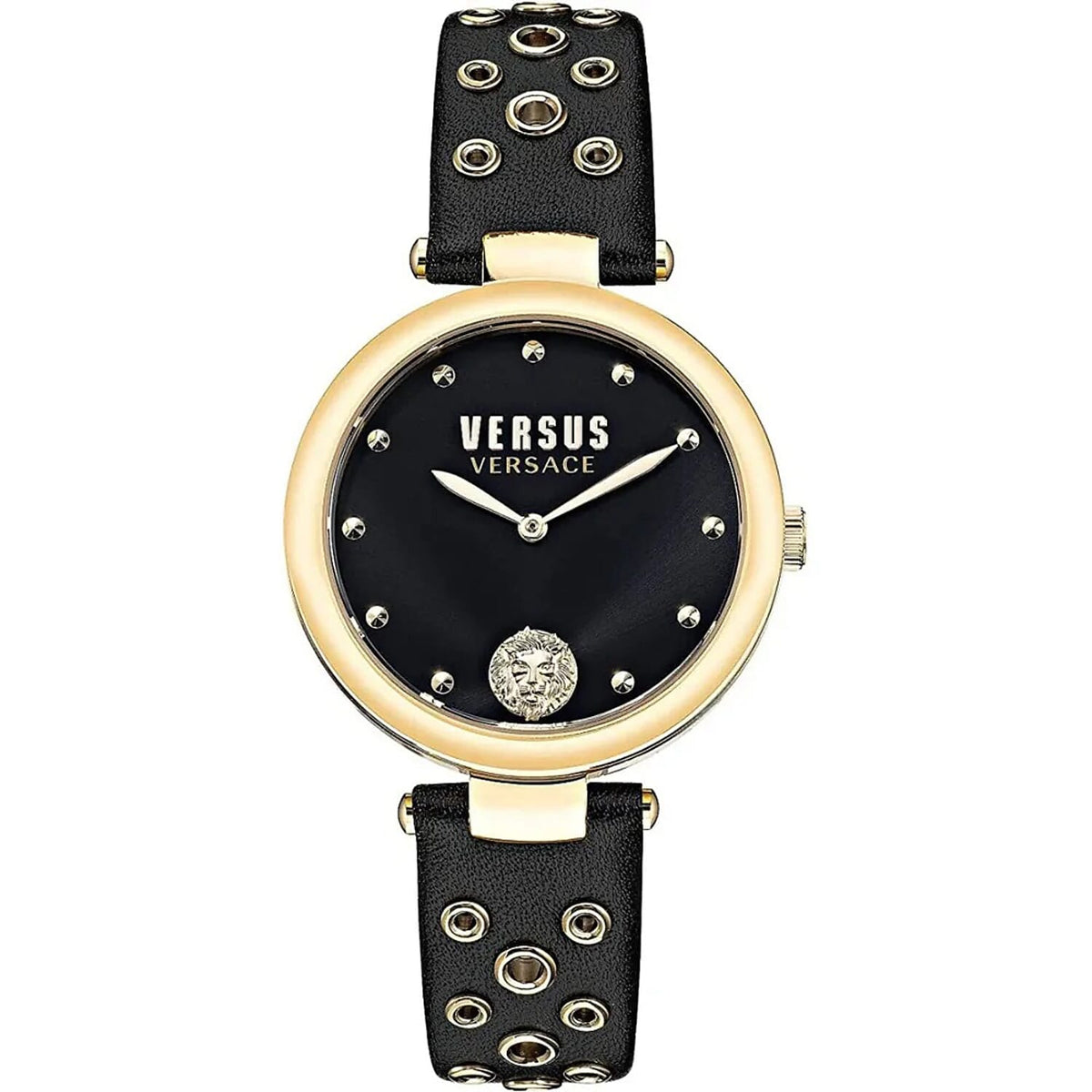 Versace Versus Los Feliz Quartz Movement 3ATM Water Resistant Analog Watch With Black Leather Strap - Yellow Gold 7713615 0