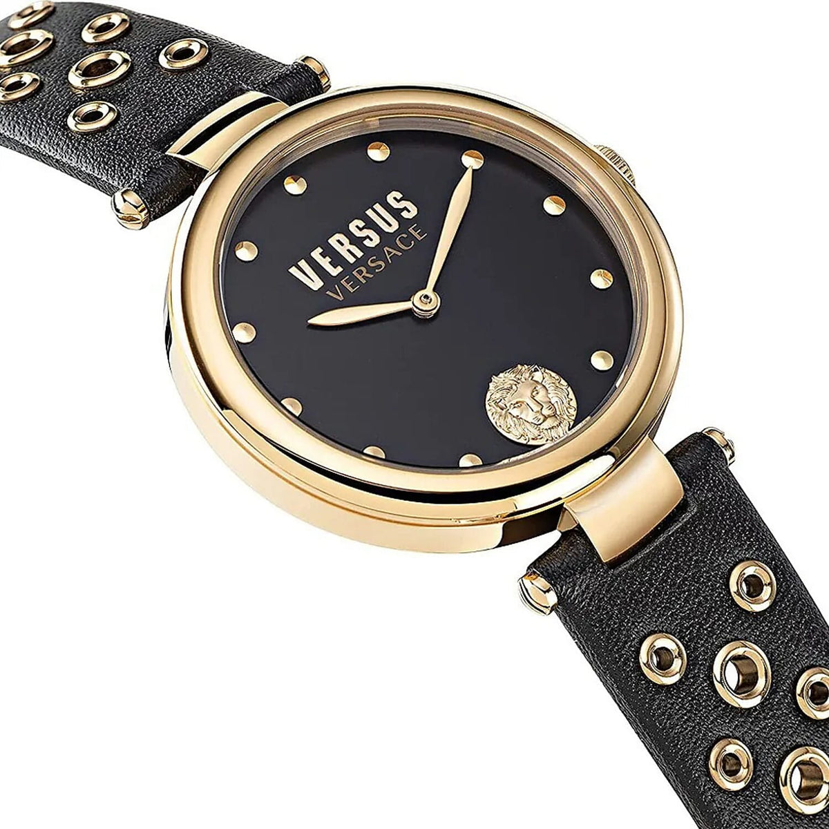 Versace Versus Los Feliz Quartz Movement 3ATM Water Resistant Analog Watch With Black Leather Strap - Yellow Gold 7713615 1