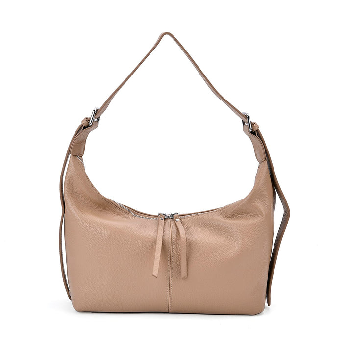 Versatile Genuine Leather Shoulder Bag with Adjustable Strap - Khaki 8037361 1