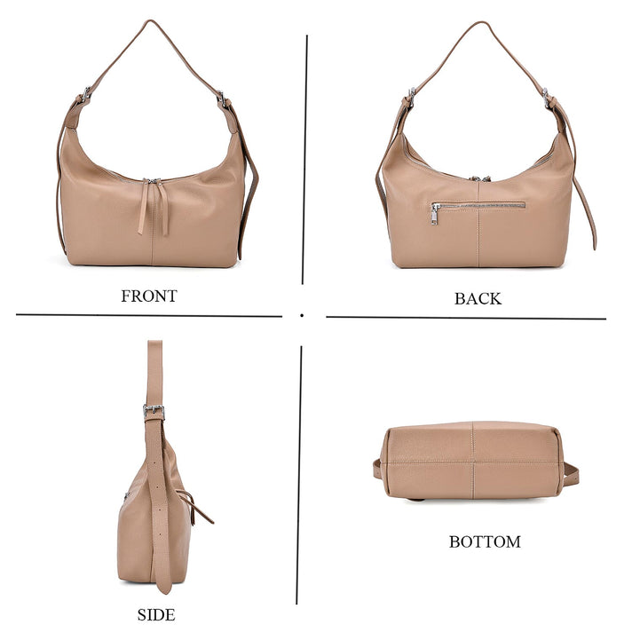 Versatile Genuine Leather Shoulder Bag with Adjustable Strap - Khaki 8037361 2
