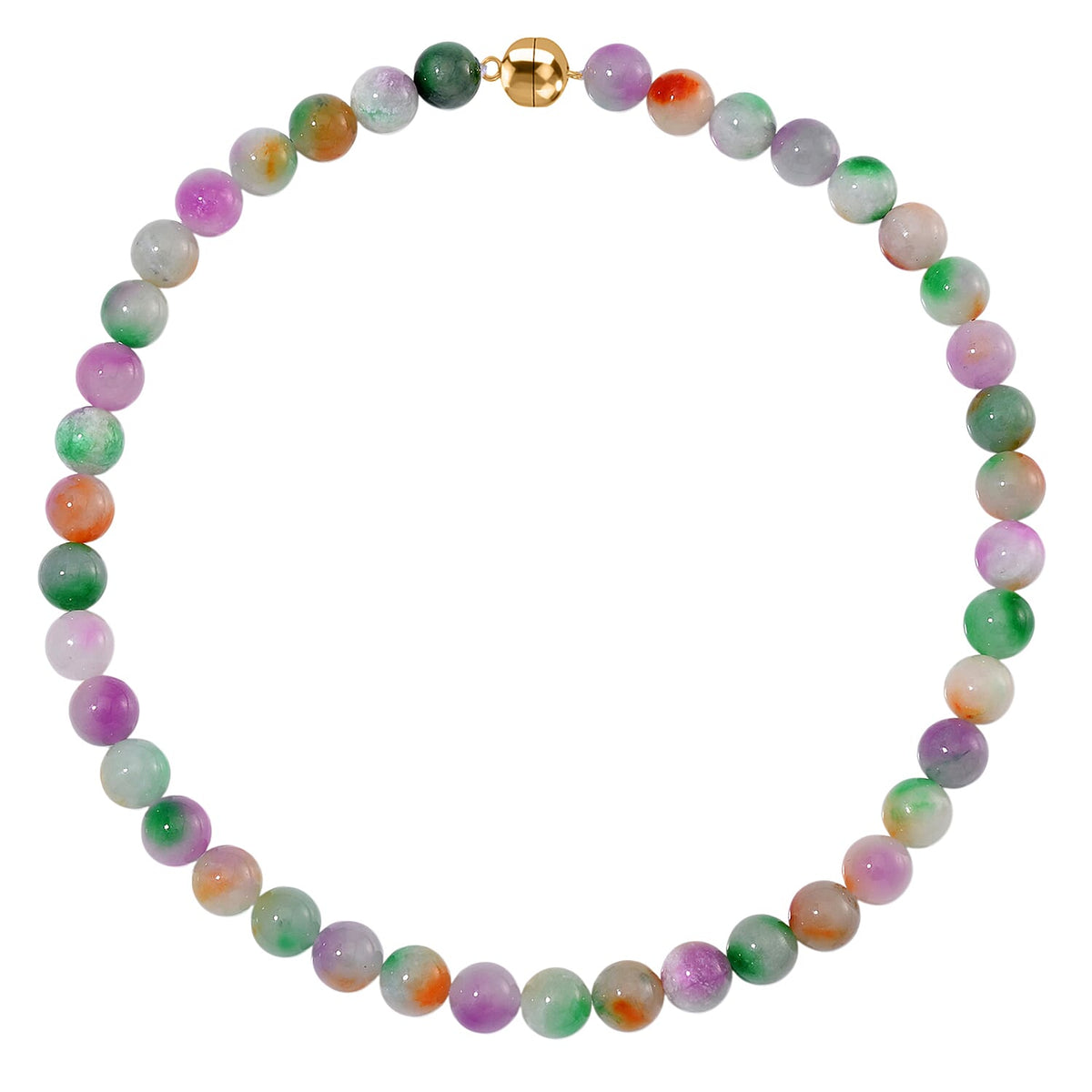 Multi Colour Burmese Jadeite Bead Necklace (Size - 20) with Magnetic Clasp in Yellow Gold Plated Sterling Silver 650 Ct. V32733644 9